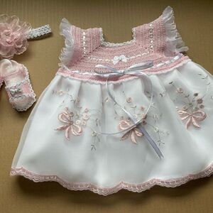 Pink and White Baby Dress with Embroidery